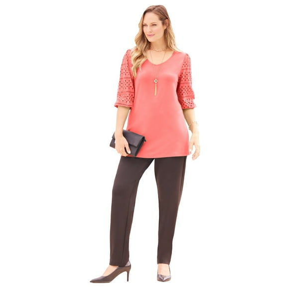 Catherines Women's Plus Size Liz&Me Eyelet Peasant Top