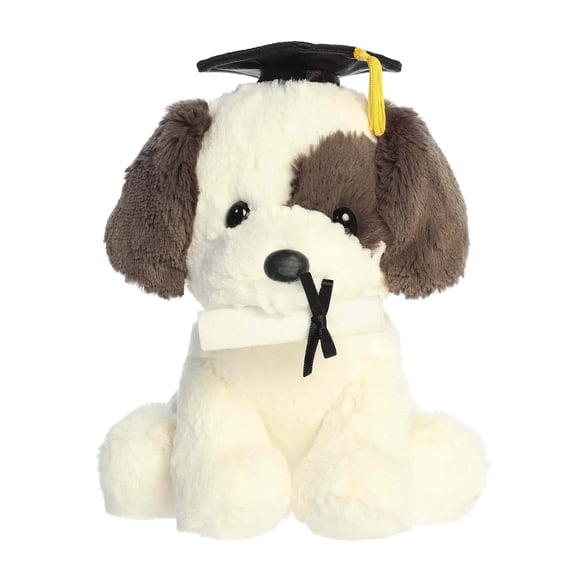 Aurora - Small White Commemorative Stuffed Animal - 8" Grad Terrier Pup - Graduation