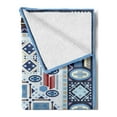 thumbnail image 2 of Afghan Soft Flannel Fleece Throw Blanket, Blue Toned Geometric Motifs Tribal Timeless Design Middle Pattern, Cozy Plush for Indoor and Outdoor Use, 50" x 60", Multicolor, by Ambesonne, 2 of 5