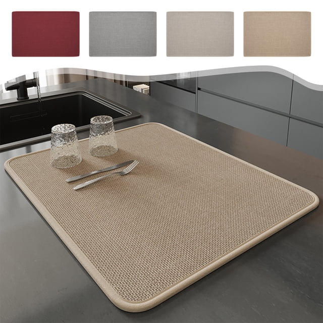 Kitchen Countertop Drying Pad | Non-Slip Absorbent Mat for Dishes & Bowls | Protects Surfaces from Scratches & Heat | Polyester Fiber | 40x30 cm (15.7x11.8 in) | Brown, Gray, Red, Beige