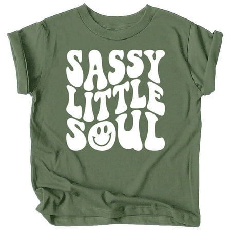 

Sassy Little Soul Shirt for Baby and Toddler Youth Girls White on Military Green Shirt 18 Months