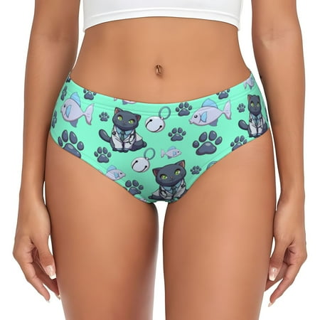 Womens Underwear - Classic Katong Cat Fish Green No Show Seamless Underwear for Women  Kawaii Soft Stretch Women s Panties  Hipster Ladies Panties Bikini Underwear Briefs