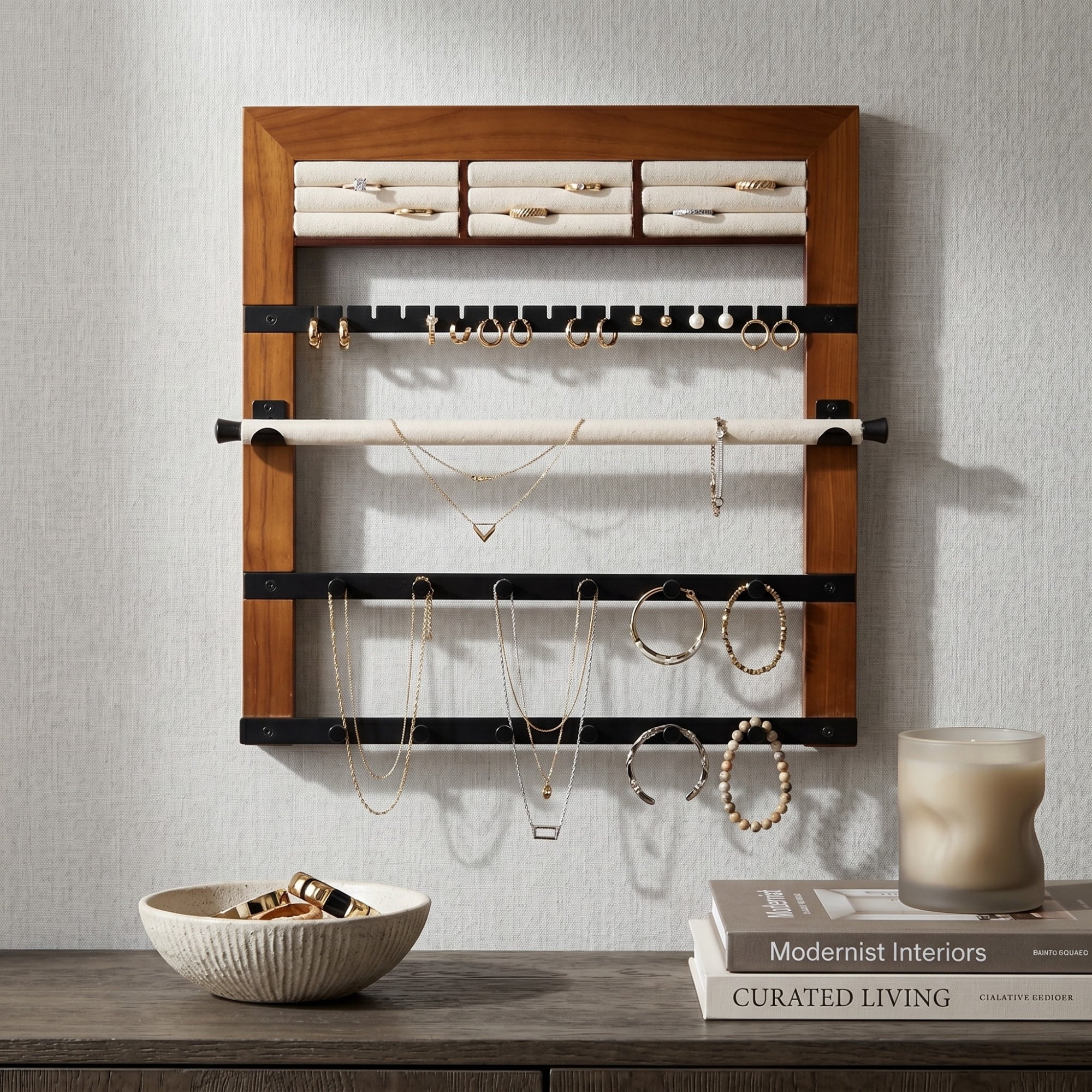 Hives and Honey Wall Hanging Walnut Wood Jewelry Storage Rack