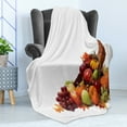 thumbnail image 4 of Harvest Soft Flannel Fleece Blanket, Fall Arrangement with Fruits of the Season in a Cornucopia Bountiful Harvest Corn, Cozy Plush for Indoor and Outdoor Use, 50" x 60", Multicolor, by Ambesonne, 4 of 5