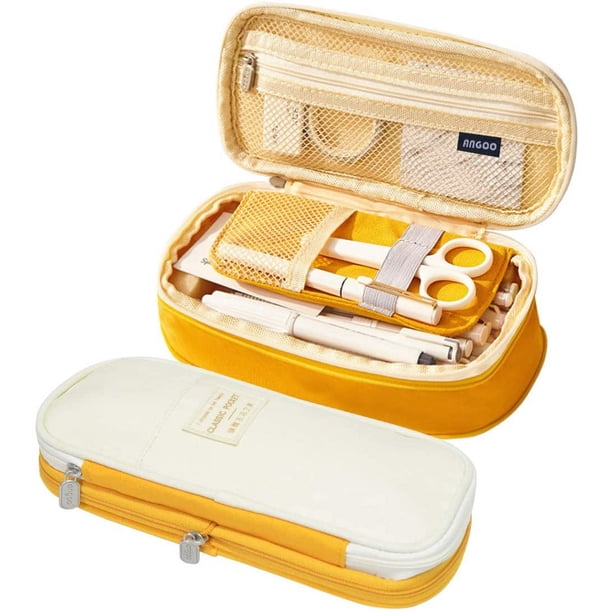 ZHAOCHENG Estuche escolar expandible, estuche de gran capacidad, estuche escolar, organizador de papelería, estuche de maquillaje para niñas, niños, estudiantes, niños, adultos, amarillo