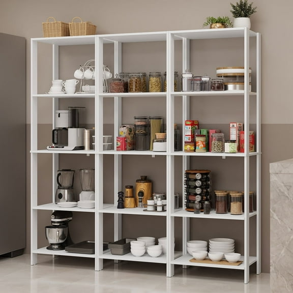 Madesa Kitchen Pantry Storage Rack with 15 Open Shelves 70"L Multiuse Modular Cabinet for Kitchen Organization - White