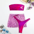 thumbnail image 4 of WREESH Womens Swim Skirt Bandeau Bikini Swimsuit Fringed Sequins 3-Piece Bra Bikini Suit Beach Bathing Suit Purple, 4 of 6