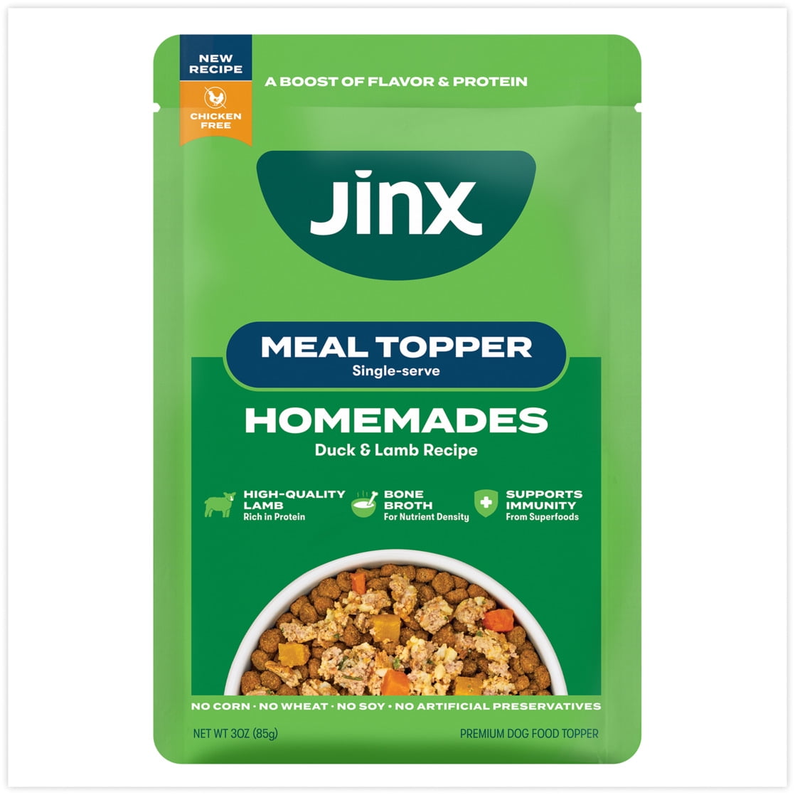 (24 pack) Jinx Homemades Single-Serve Meal Topper Duck & Lamb Recipe, 3 oz Pouch