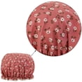 thumbnail image 4 of Bonnets de Bain à Fleurs en Coton Imperméables avec Bande Élastique Bonnet de Douche pour Femme Fille Protection des Cheveux de Douche (Rouge Violacé), 4 of 8