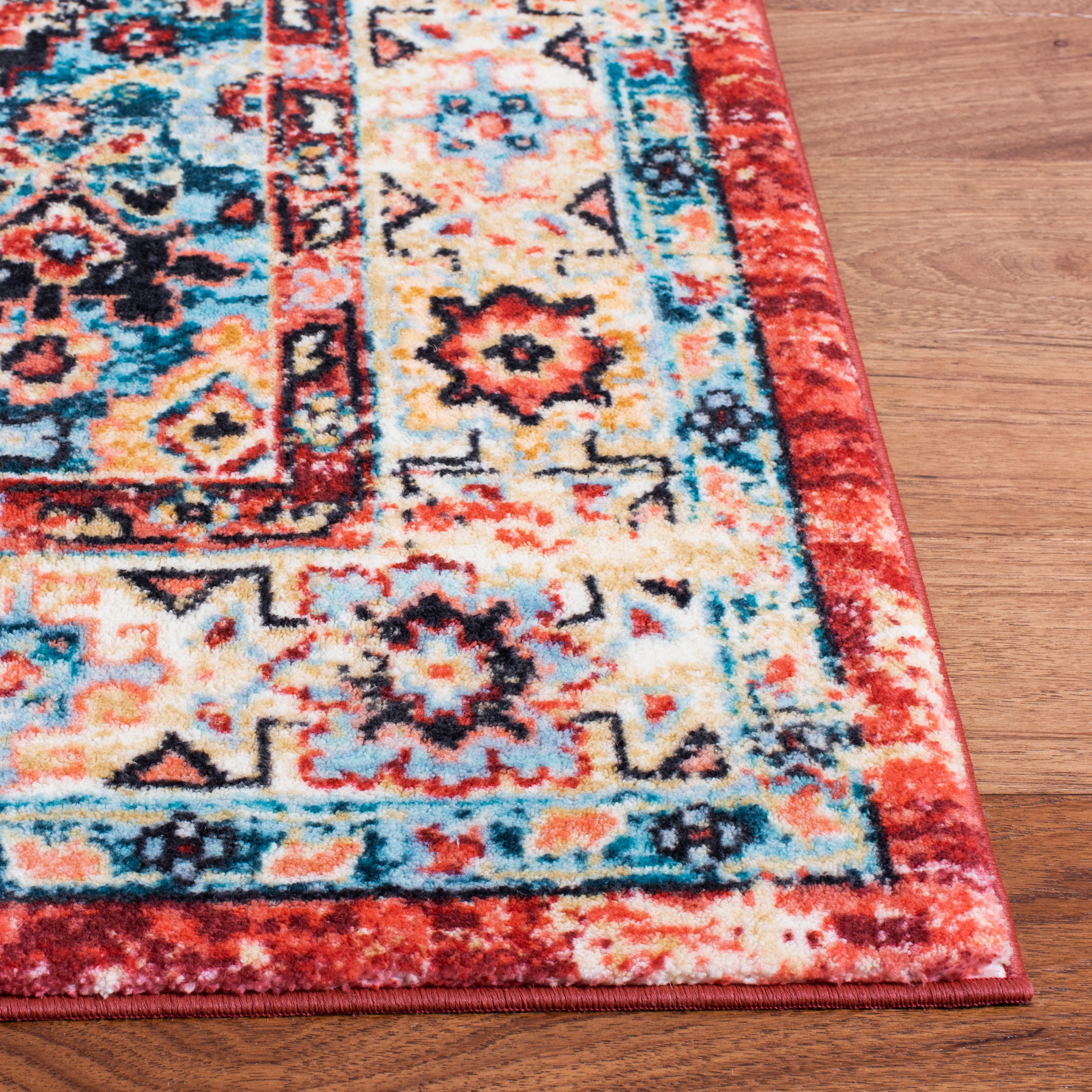SAFAVIEH Riviera Jacob Oriental Polyester Machine Washable Area Rug, Red/Blue, 4'5" x 6'