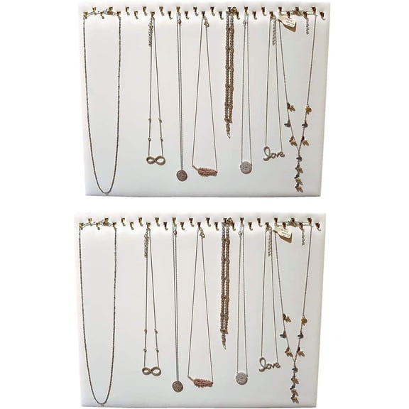 14.5" x 12"H White Leatherette Necklace display pad with 29 Hooks and a self...