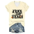 thumbnail image 2 of Halloween T Shirts for Women 2025 Trick Or Teach Funny Graphic Tees Short Sleeve V Neck Tshirt Womens T Shirts, 2 of 6