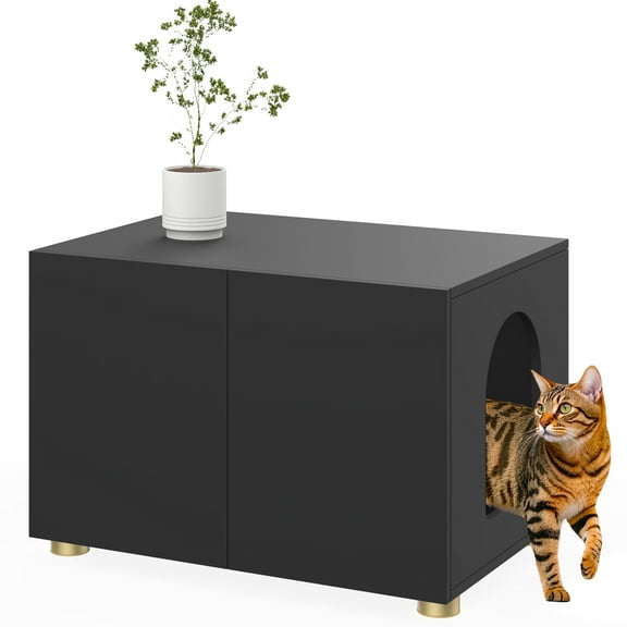 Amunrbrek Cat Litter Box Enclosure Furniture Side Table, Black