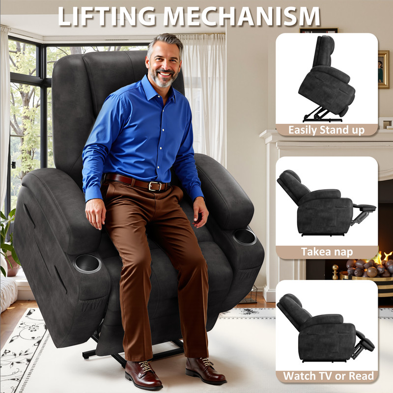 Vineego power lift recliner chairs massage Single sofa chair with cup holder for elderly,Black