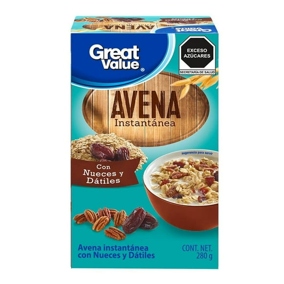 Avena instantánea Great Value con nueces y dátiles 280 g