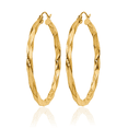 thumbnail image 3 of 14K Solid Yellow Gold 3mm Twisted Round Large Hoop Earrings, 3 of 9