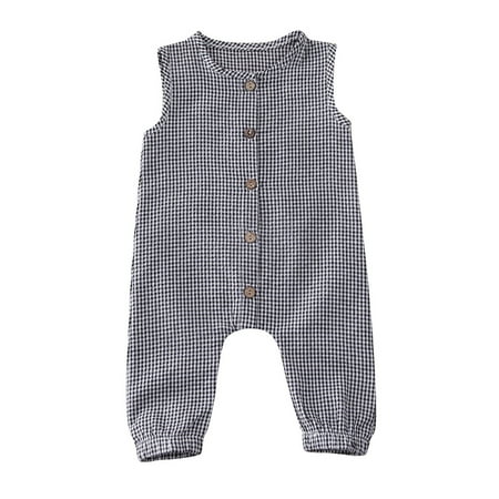 

ZIYIXIN Newborn Infant Baby Girl Boy Summer Clothes Sleeveless Bodysuit Plaids Button Down Romper Jumpsuit Black 3-6 Months