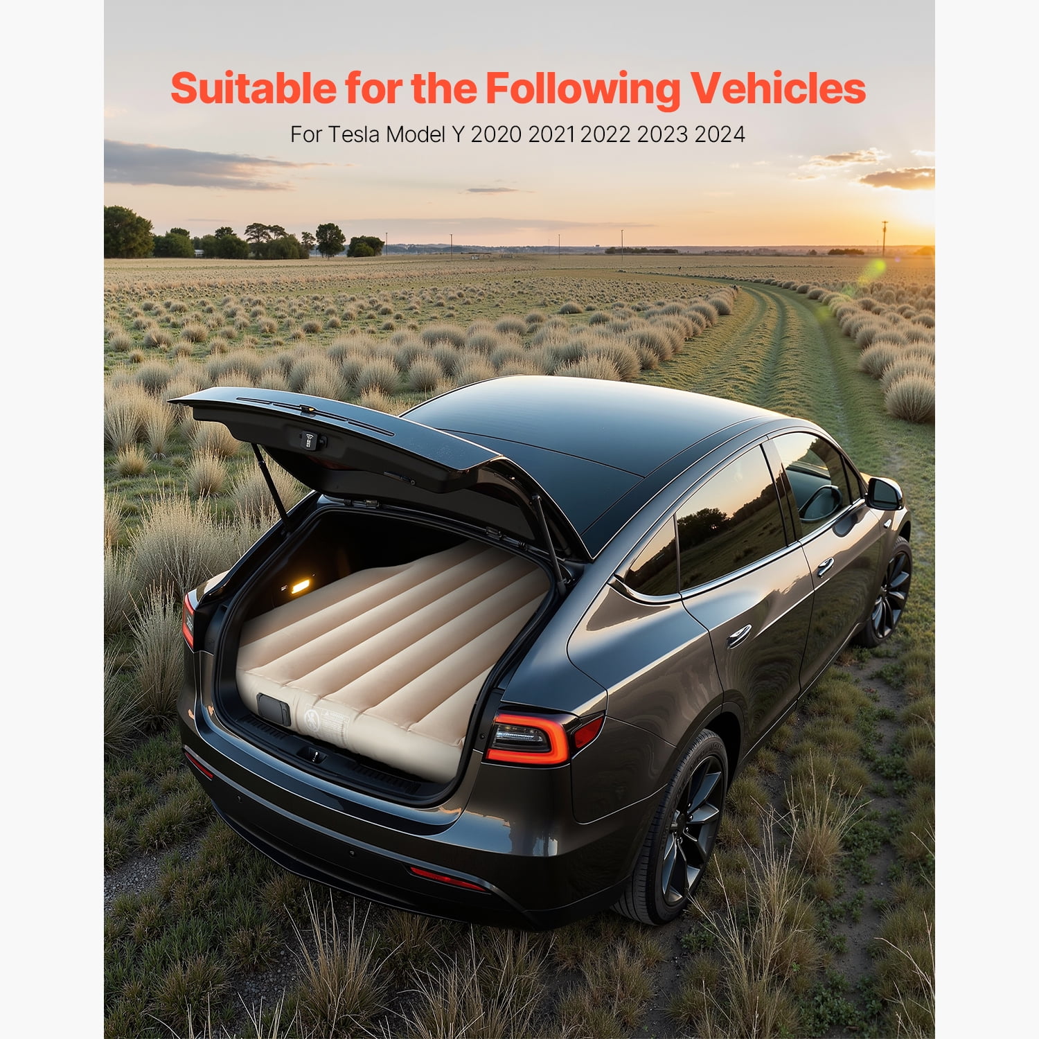 KFFKFF Vehicle Air Bed, Compatible with Tesla Model Y (2020-2024), Expandable Vehicle Camping Mattress, Velvet Enhanced Inflatable Journey Beds, Sturdy Mobile Resting Mat with Integrated Pump