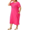 thumbnail image 4 of Agnes Orinda Women's Plus Size Nightgowns Crew Neck Short Sleeves Sleep Dress Cats Print Pajamas Lounge Home with Pocket 4X Rose, 4 of 7