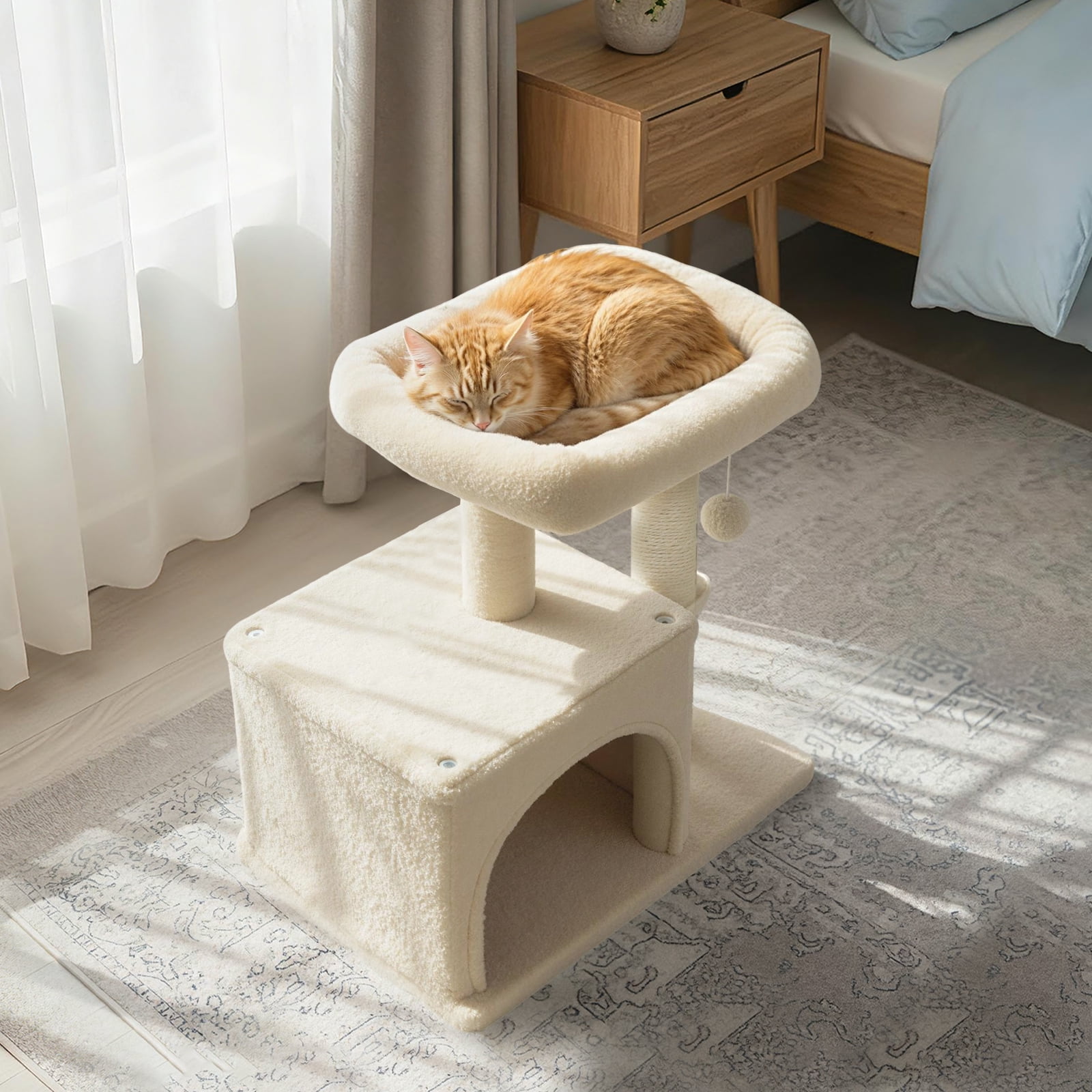 Gymax 19.5'' Small Cat Tree w/Large Padded Plush Perch Condo Sisal Scratching Posts Beige