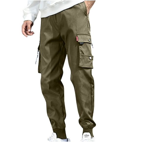 hoksml Men's Big and Tall Cargo Jogger Pants Solid Color Elastic Waist with Drawstring Tapered Leg with Pockets Workwear Style Casual Lightweight Long Pants L-5XL