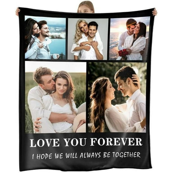 Custom Blanket With Photos Texts-Personalised Photo Blanket Flannel Personalized Throw Blanket With Your Own Pictures Custom Blanket with Photo Collages For Family Birthday Wedding Gift(6 pictures)