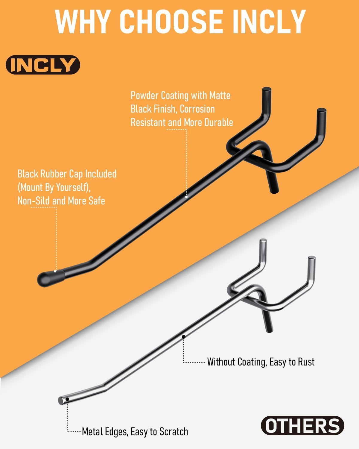 INCLY 120 pack Steel Pegboard Hooks, 4/6/8 inch Peg Board Shelving Hooks Accessories, Fit 1/8" & 1/4" Pegboard for Garage