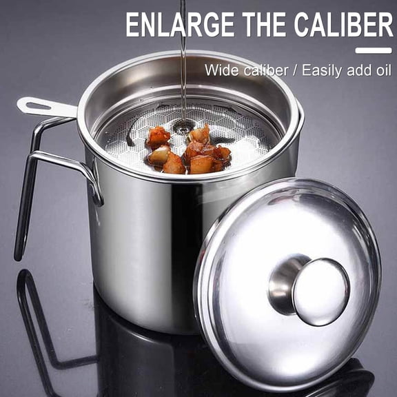 FHBVT 1.8L Stainless Steel Oil Pot with Filter, Large-Capacity Oil Storage Tank, Leak-Proof Spout, Multi-Purpose Oil Recycling Pot for Household Use, Easy to Clean and Hygienic
