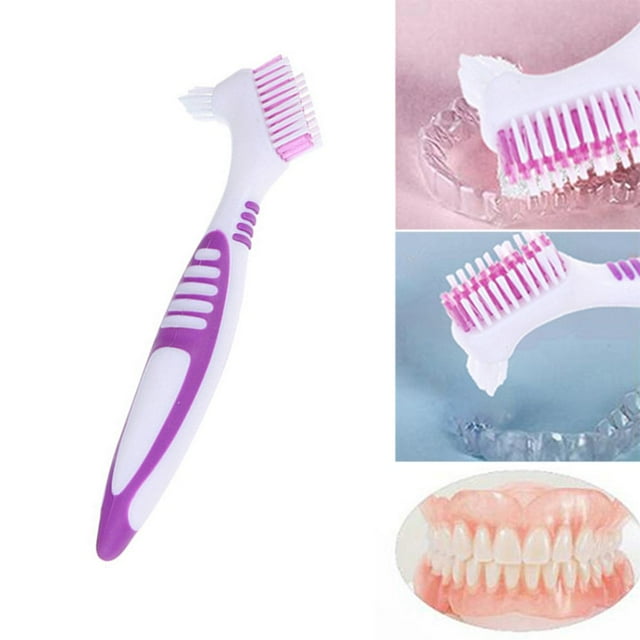 Double Side Denture Toothbrush Ergonomics Handle Plastic Multi Layered Bristles False Teeth Oral Care Brush for Home Use