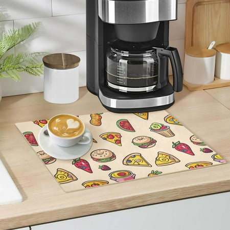 

Pizza Burger Strawberry Watermelon Dish Drying Mat 12 x18 Kitchen Counter Dish Pad Microfiber Absorbent Drainer Rack for Coffee Bar