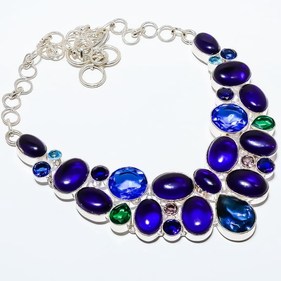 Blue Sapphire (Simulated) 925 Sterling Silver Necklace 17.99" TN7524-585, Gemstone Silver Jewelry, New Year Sale, Valentin's Day Gift