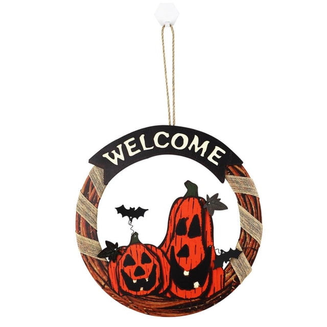 Bienvenida Guirnalda Puerta Colgante Calabaza Madera Gato Negro Cementerio Castillo Fantasma Halloween Decoración Suministros Yuarrent HA042894-04
