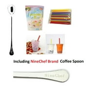 NineChef Bundle - WuFuYuan - Multi color Tapioca Pearl 8.8 Oz + 35 Extra wide Fat Boba Drinking Straw + NineChef Spoon