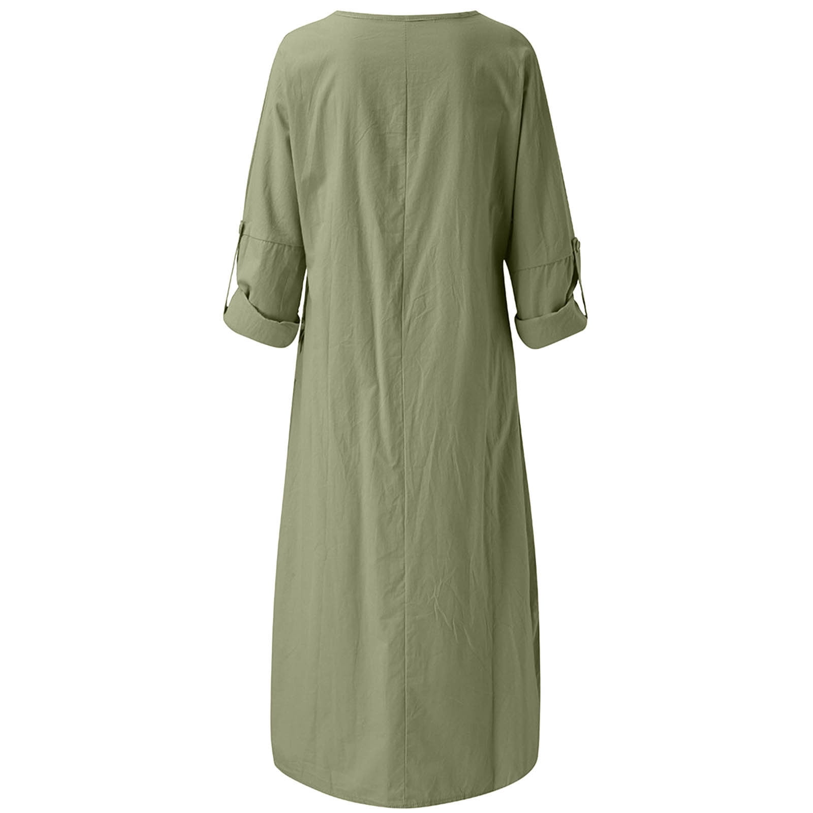 Women Loose Casual Cotton Linen Dress Long Sleeve Boho Maxi Dress Plain Split Summer Fall Long Lounge Dress with Pockets