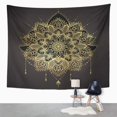 thumbnail image 2 of UFAEZU Ornamental Lotus Flower Ethnic Patterned Paisley Golden Stickers Flash Wall Art Hanging Tapestry Home Decor for Living Room Bedroom Dorm 51x60 inch, 2 of 2