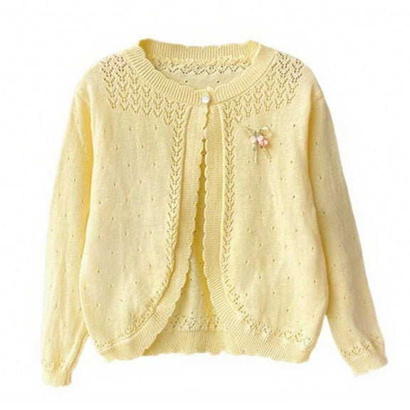 Girls Sweater Cardigan Toddler Kid Soft Cotton Knit Button Up Bolero Shrugs Long Sleeve Fall Spring Outfits (1 Years, Yellow)