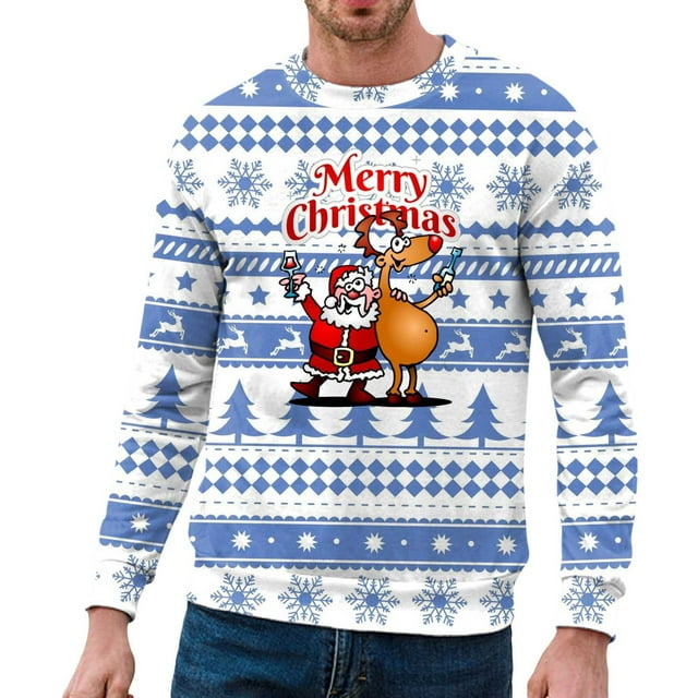 toraway Chandail à Capuche pour Hommes Automne et Hiver Tendance Décontractée Imprimé de Noël Chandail Col Rond L
