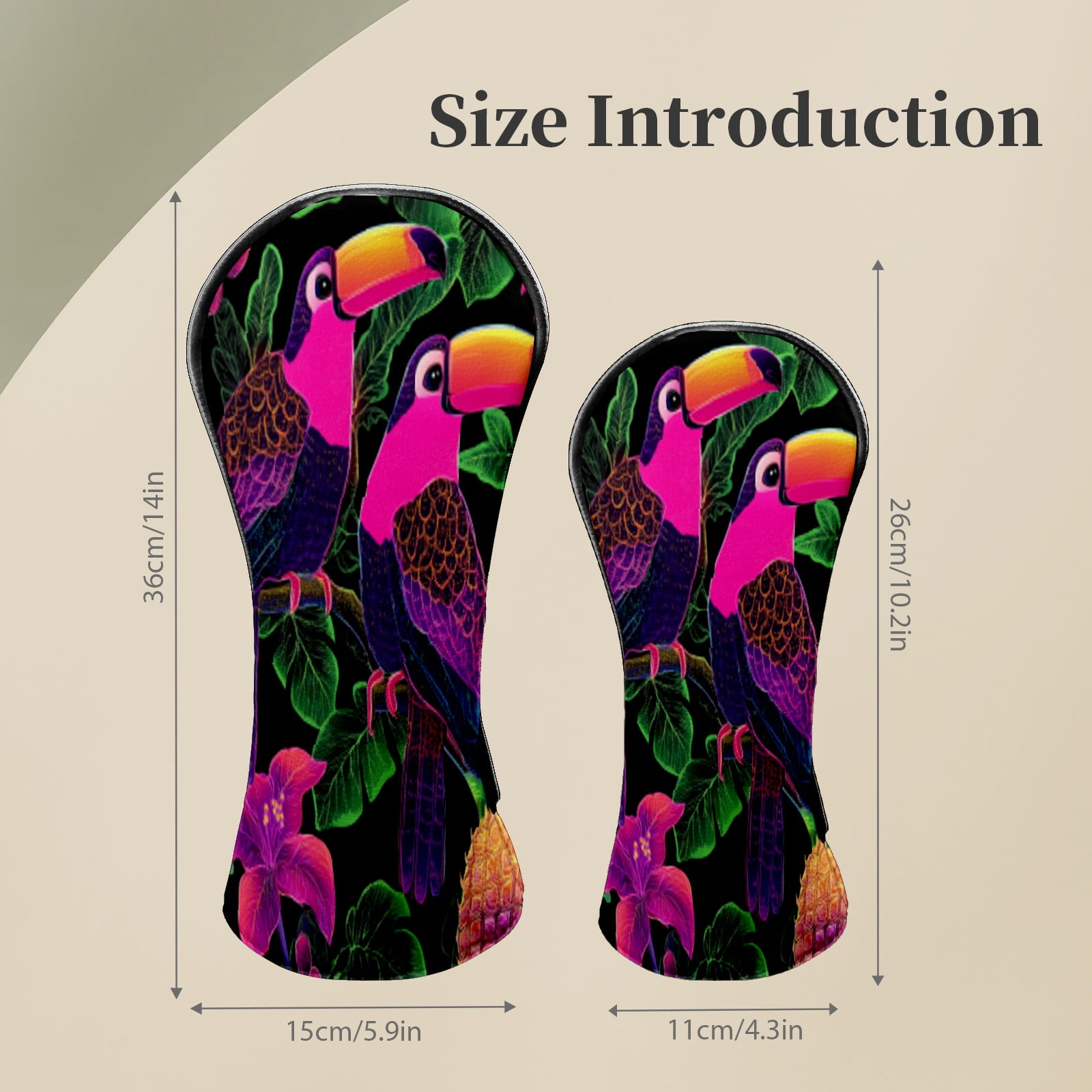 Golf Head Covers for Woods and Driver Waterproof Leather Golf Club Head Covers for Women Men Golf Driver Fairway Wood Headcover Purple Toucan Floral Mural