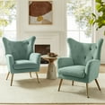 thumbnail image 2 of Velvet Accent Chairs Set of 2 Wingback Lounge Armchairs Sofa Upholstered Tufted Golden Leg Home Bedroom Sage, 2 of 7