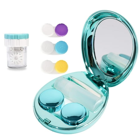 Lasiyanor Contact Lens Cases, 5 in 1 Travel Contact Lens Box with Mirror Tweezers Remover Tool Solution Bottle for Outdoor Office Daily Use