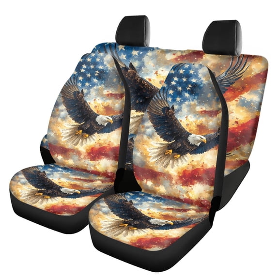 Pzuqiu Front Rear Seat Covers Anti-Slip, Compatible with Automotive Vehicle Sedan Seats, Car Seat Covers Fit for Truck Cars Breath Full Set, American Flag Eagle