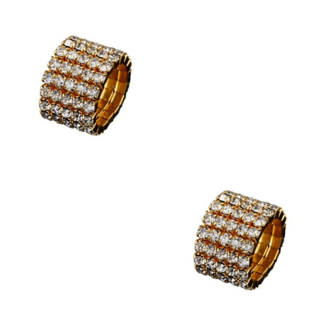 Maytalsory Bague en Cristal Extensible de Luxe Unique pour Déclaration d'Amour Bague Incrustée à la Mode Dorée 5 Rangées 2Ensemble