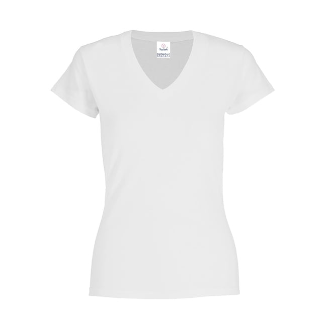 Playera Cuello V, para Dama, Color Blanco, Talla Mediana, 100% Algodón.