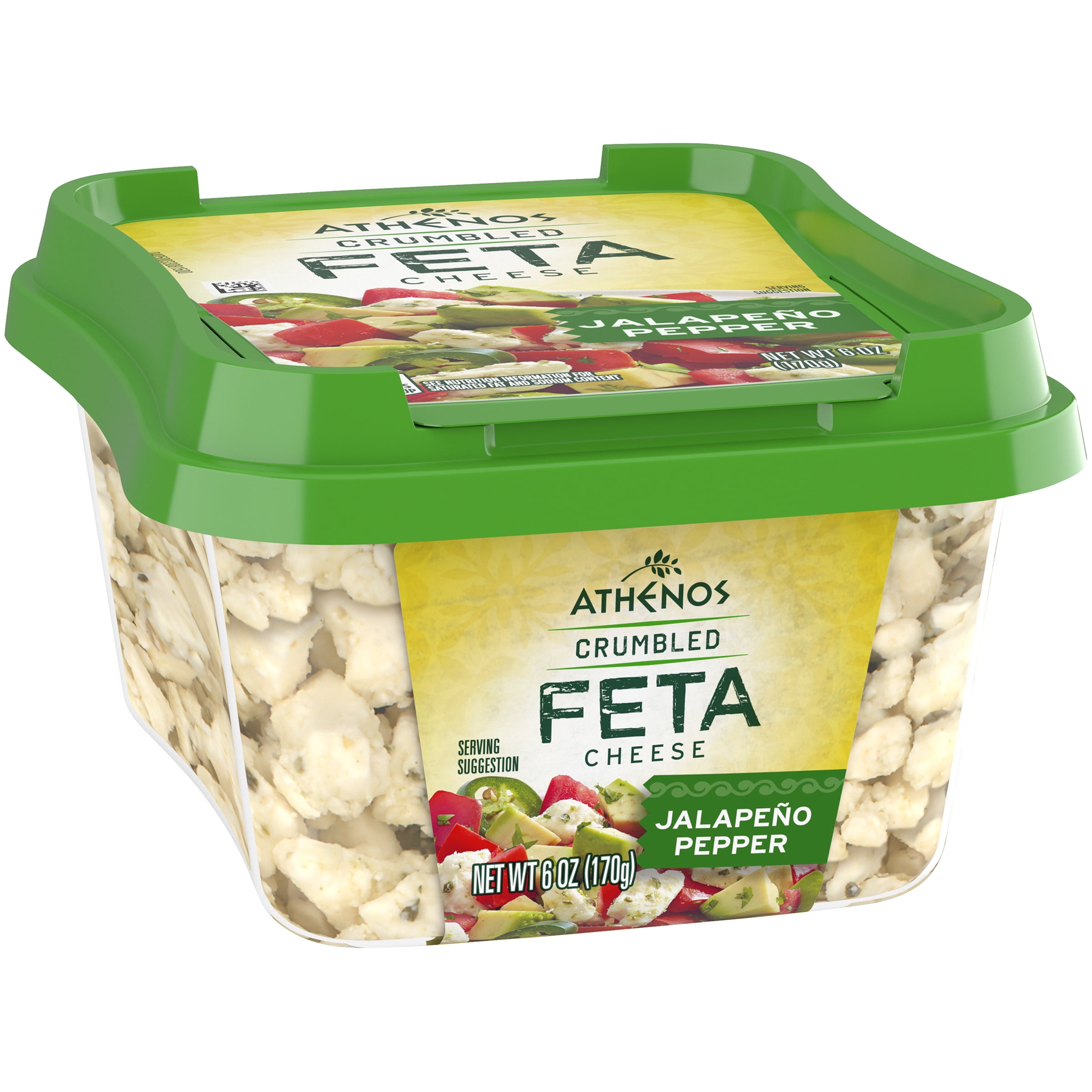 Athenos Cheese Crumbles, Jalapeno Pepper Feta Cheese, 6 oz Tub