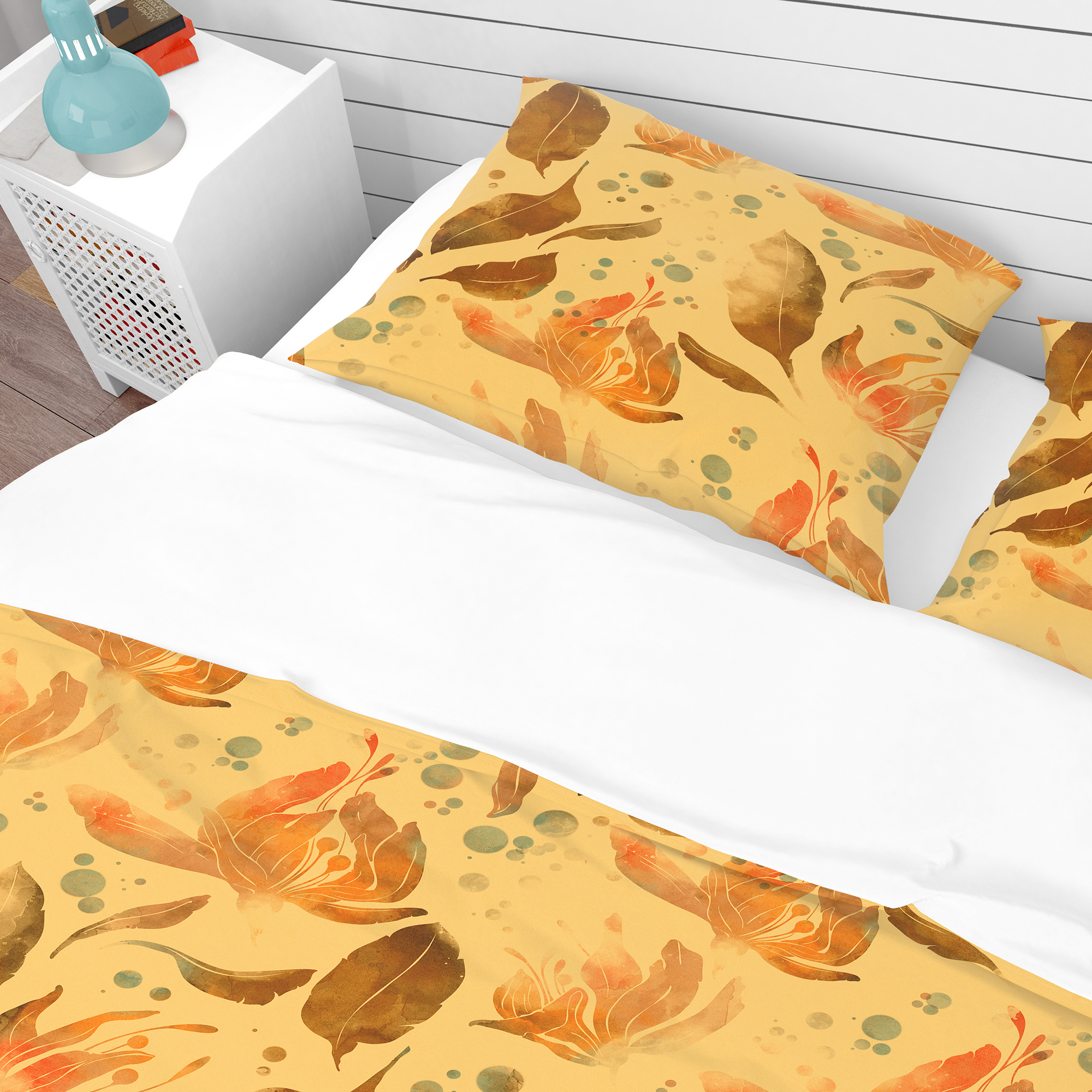Designart 'Flowers and Leaves Tea' Bohemian & Eclectic Duvet Cover Set
