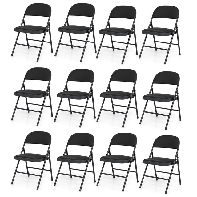 Costway 12PCS Folding Chairs with Metal Frame PVC Leather Stackable Chairs for Indoor