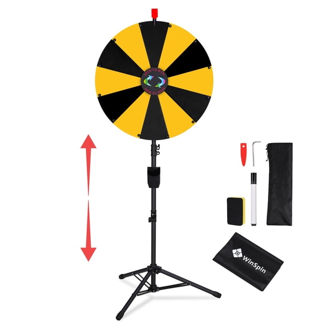 WinSpin Roue de Prix d'Affichage 24 Pouces Noir & Jaune Trépied DIY 12 Emplacements Roue Modulaire Personnalisée pour Salon Professionnel