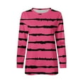 thumbnail image 5 of qucoqpe Womens Oversized Irregular Striped Printed Crewneck Sweatshirt Trendy Side Slit Long Sleeve Pullover Soft Casual Blouse Top, 5 of 6