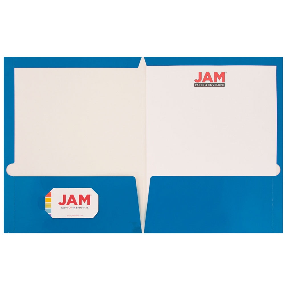 JAM Paper Glossy Two Pocket Folders, Blue, 25/Pack