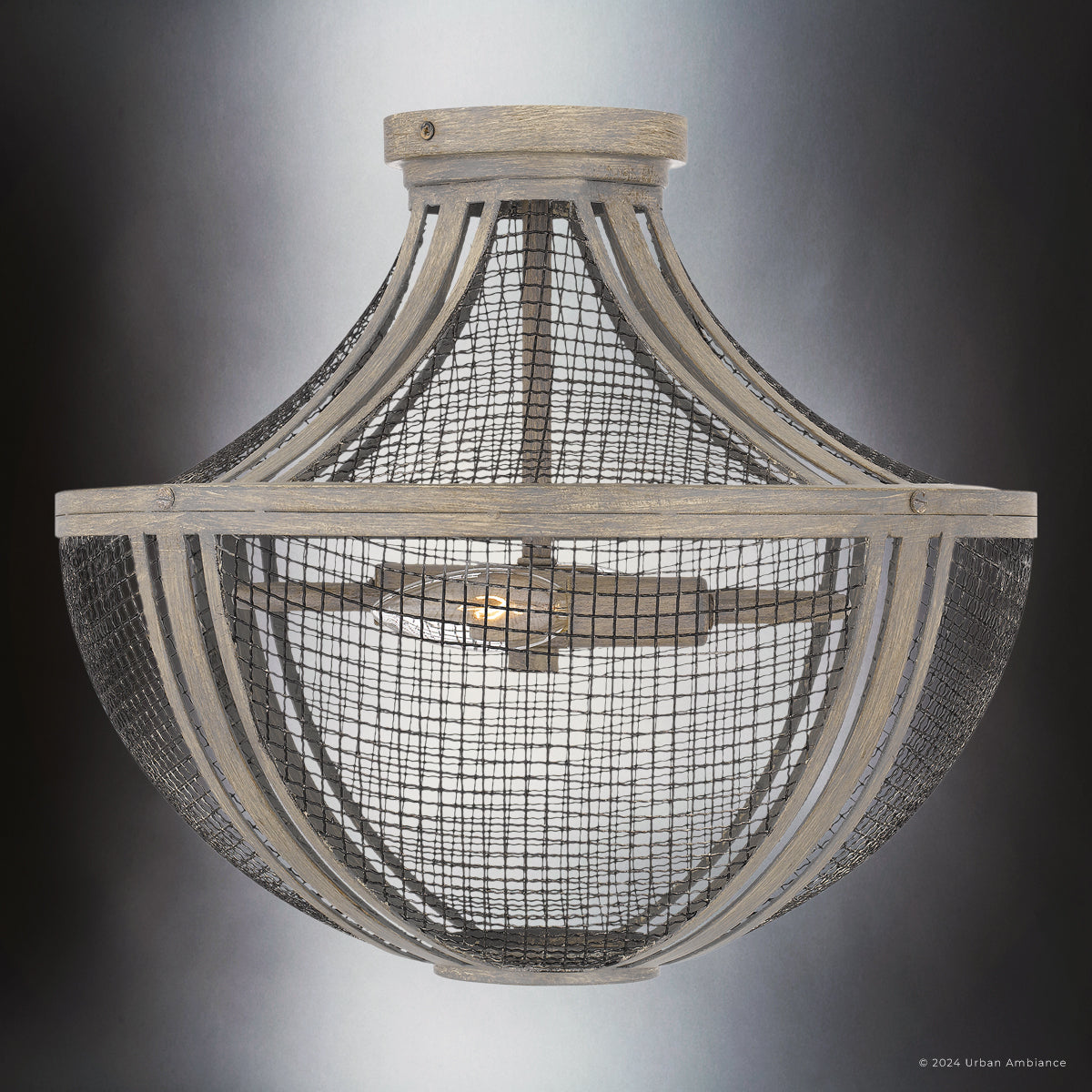 Luxury Modern Farmhouse Ceiling Light, Distressed Grey Wood, UQL5411